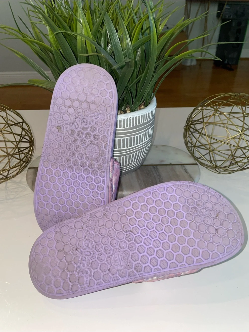 Cat & Jack Lavender Slide Sandals with Pink Camo Strap
